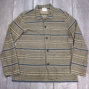 Billy Reid Camp Shirt Mens Large Tan Scroll Striped Jacquard Coat